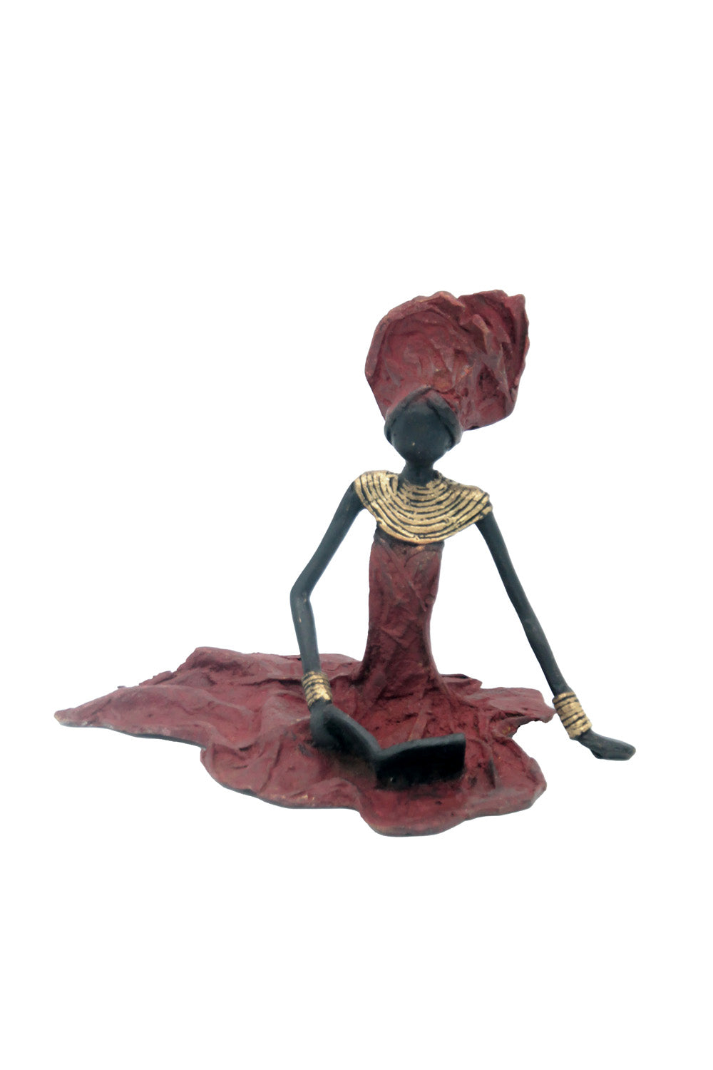 Bronze assis au sol 25 cm rouge n°8 Bronzes d&#39;Afrique