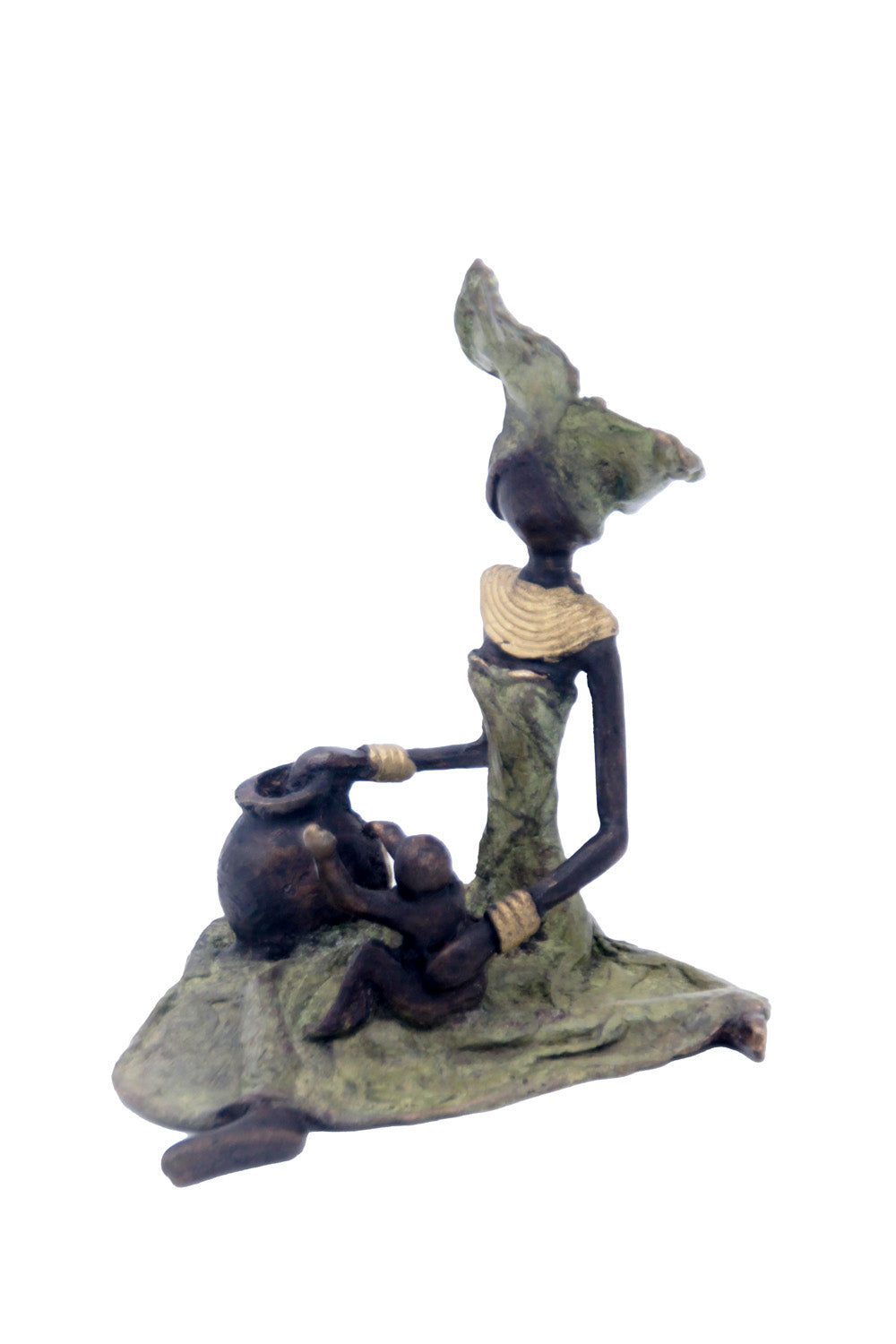 Bronze assis au sol 25 cm vert n°5 Bronzes d&#39;Afrique