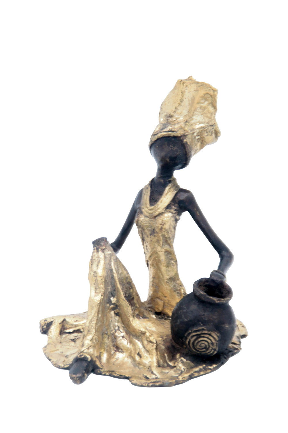 Bronze assis au sol 25 cm doré n°1 Bronzes d&#39;Afrique