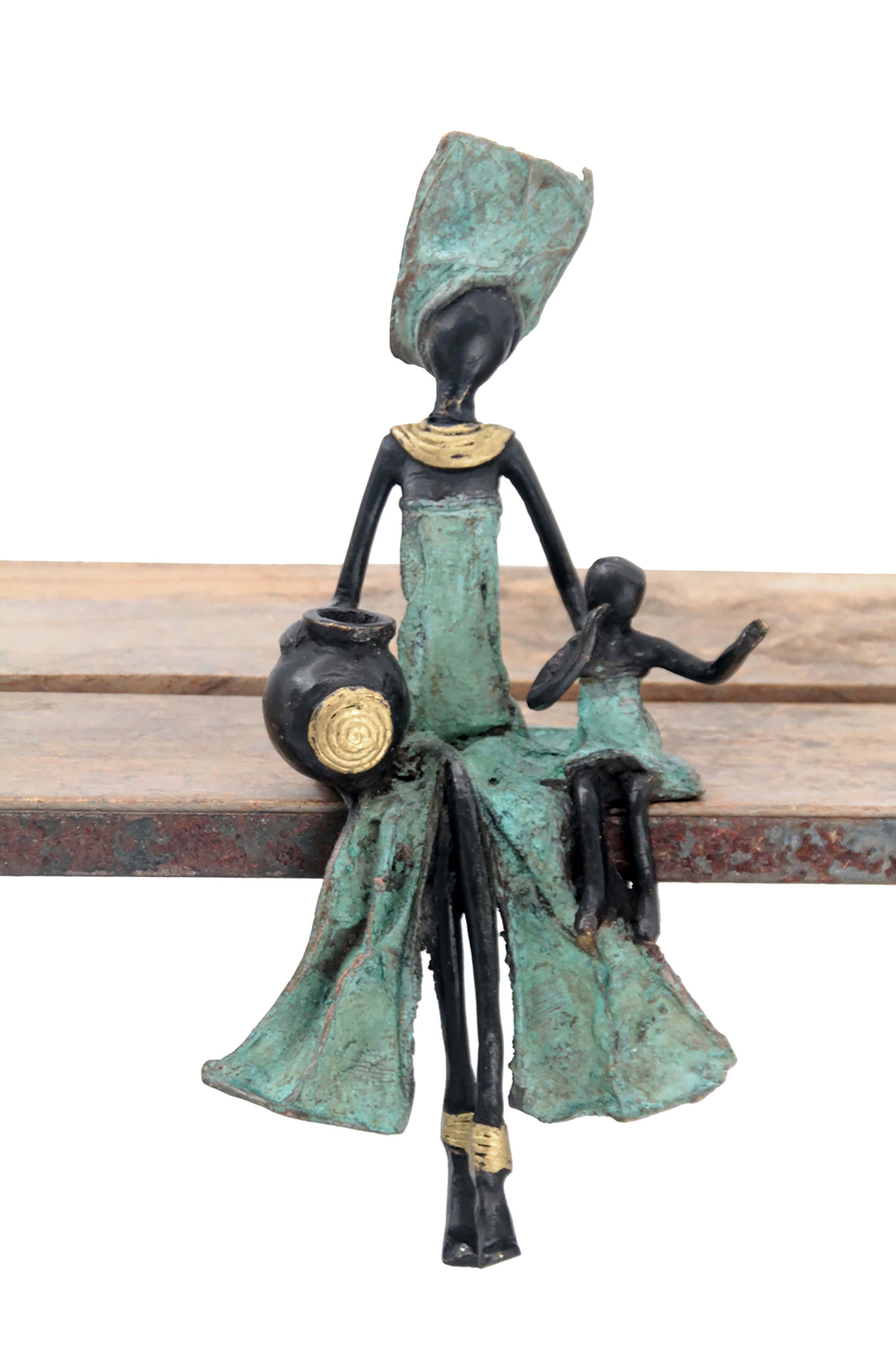 Bronze assis 25 cm turquoise n°2 Bronzes d'Afrique