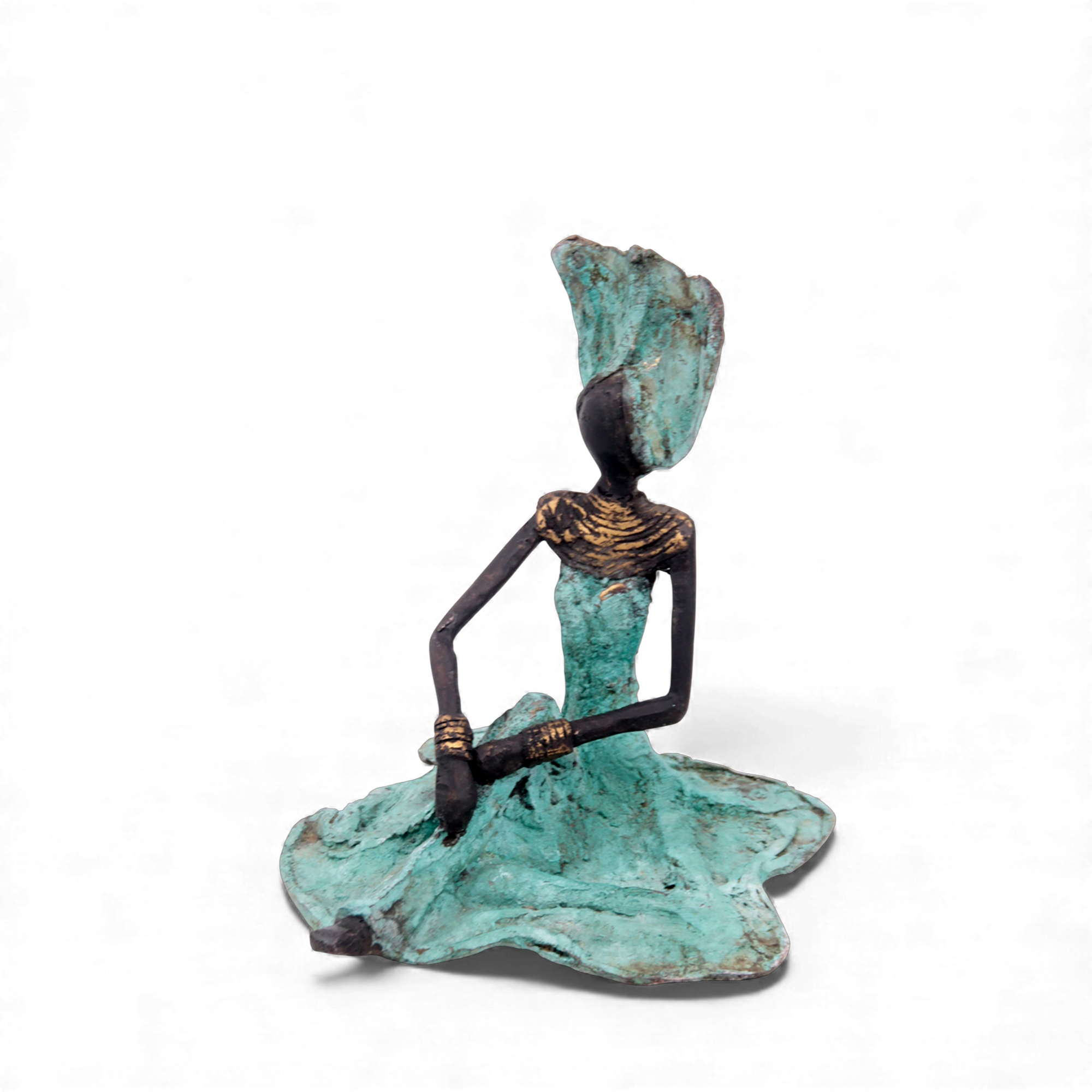 Bronze assis au sol 25 cm turquoise n°1 