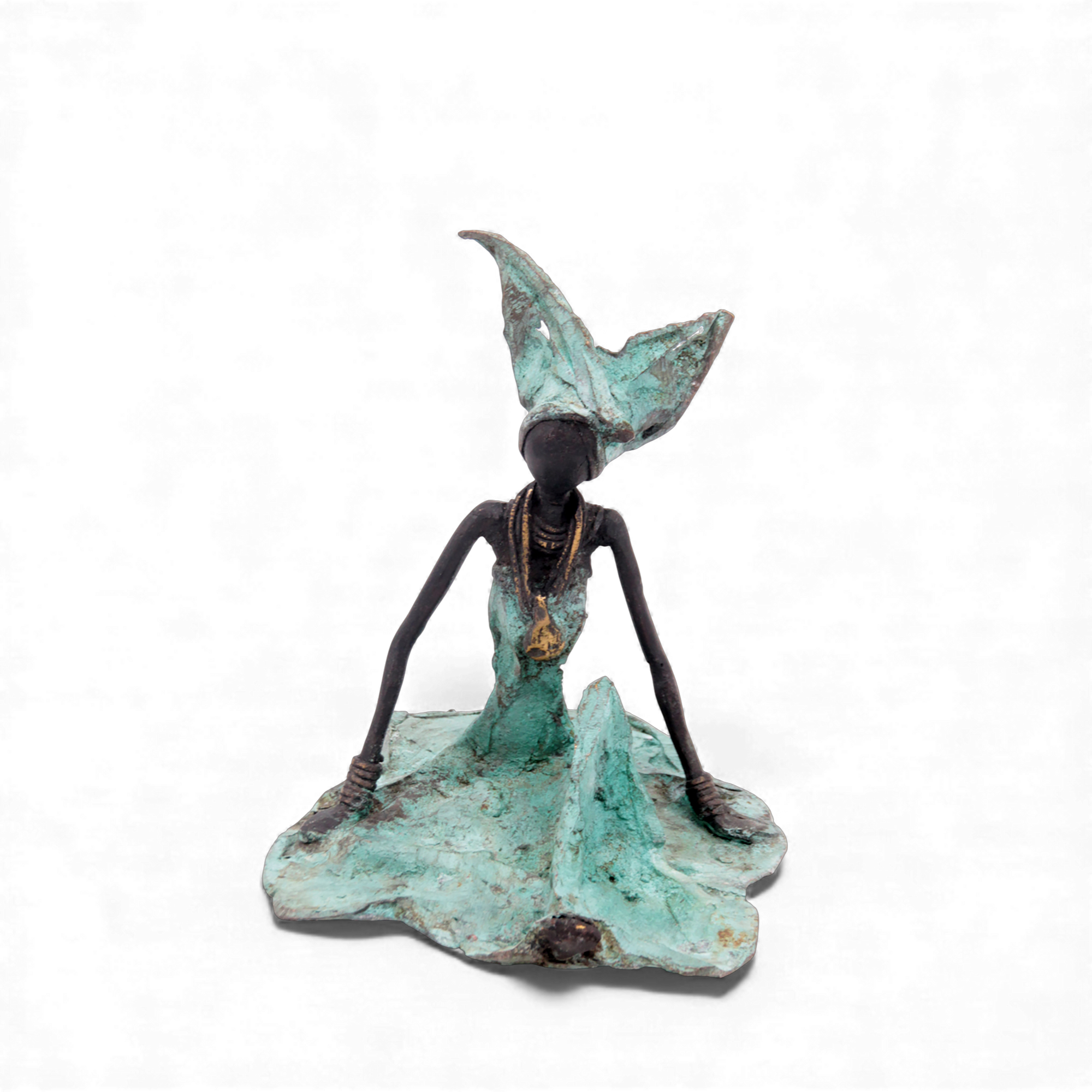Bronze assis au sol 25 cm turquoise n°2 