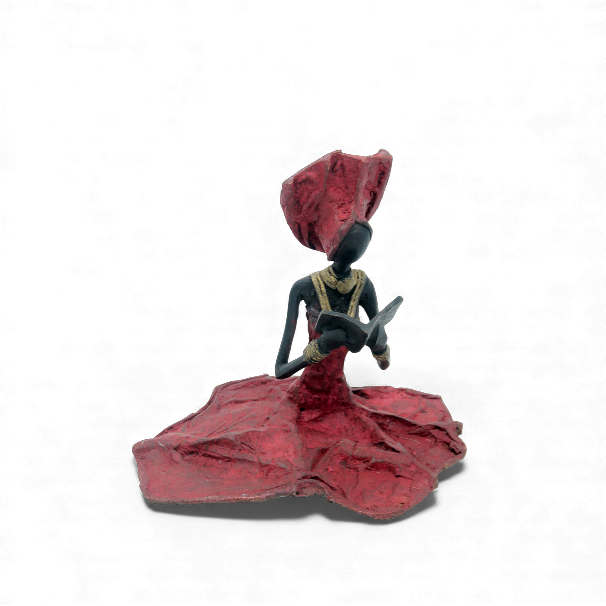 Bronze assis au sol 25 cm rouge n°2 