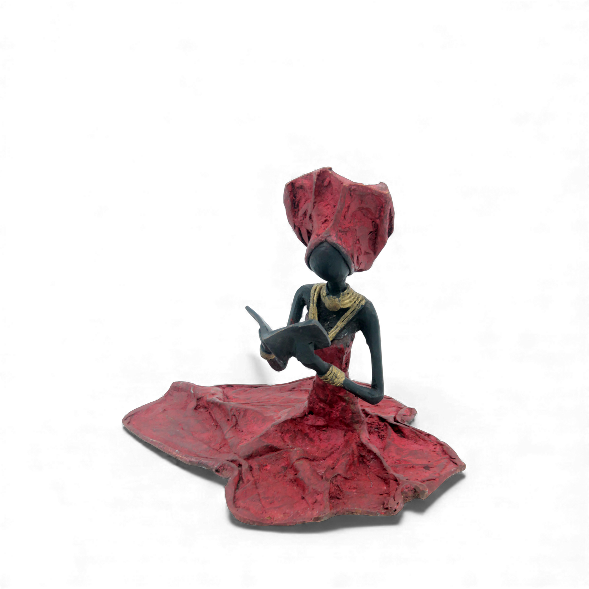 Bronze assis au sol 25 cm rouge n°2 