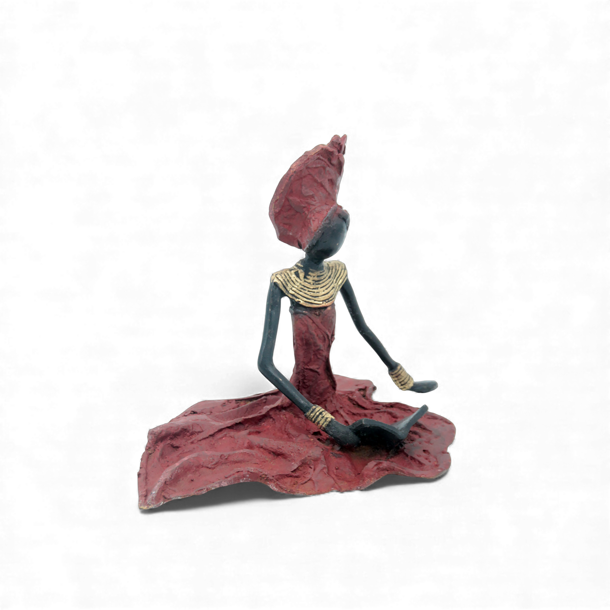 Bronze assis au sol 25 cm rouge n°3 