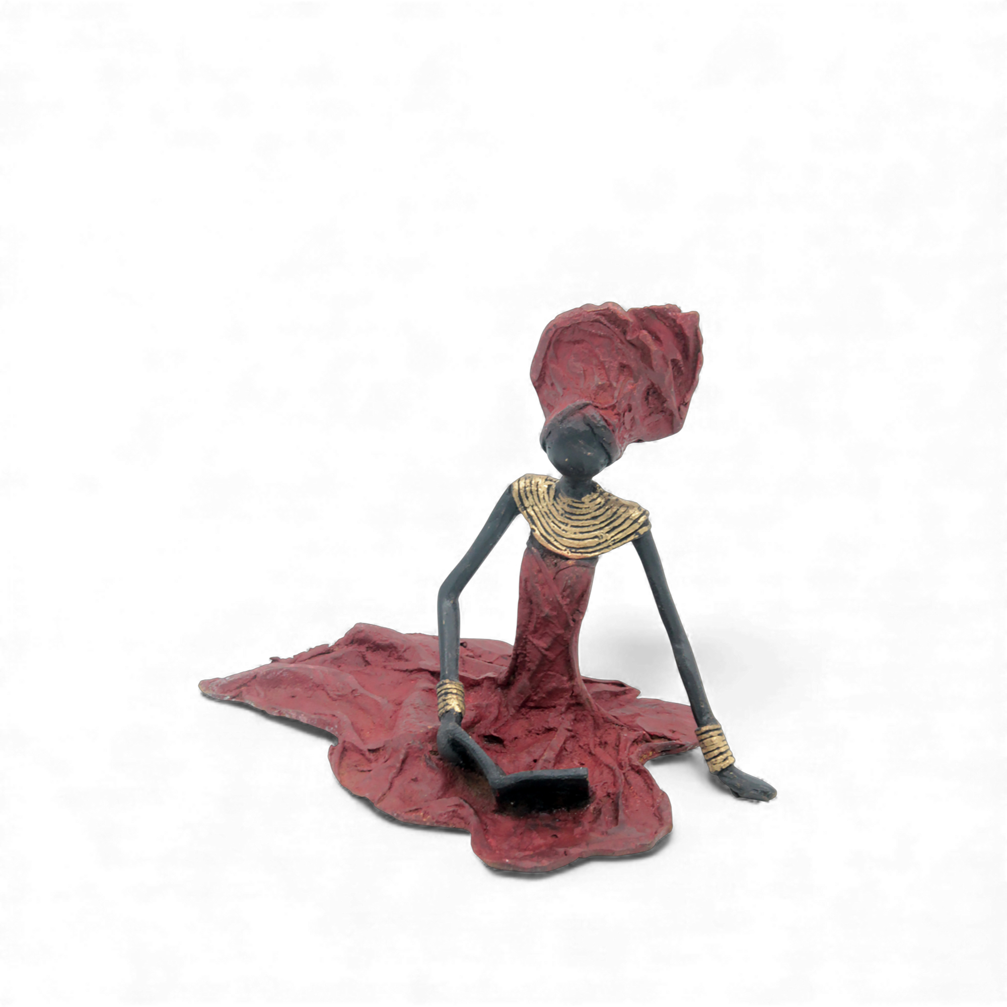 Bronze assis au sol 25 cm rouge n°3 