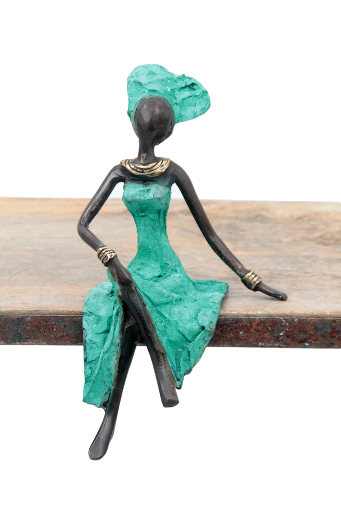 Bronze assis 20 cm turquoise n°2 