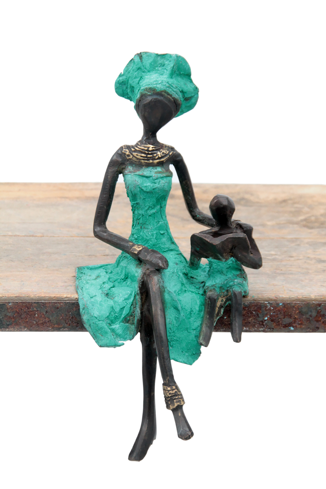 Bronze assis 20 cm turquoise n°6 