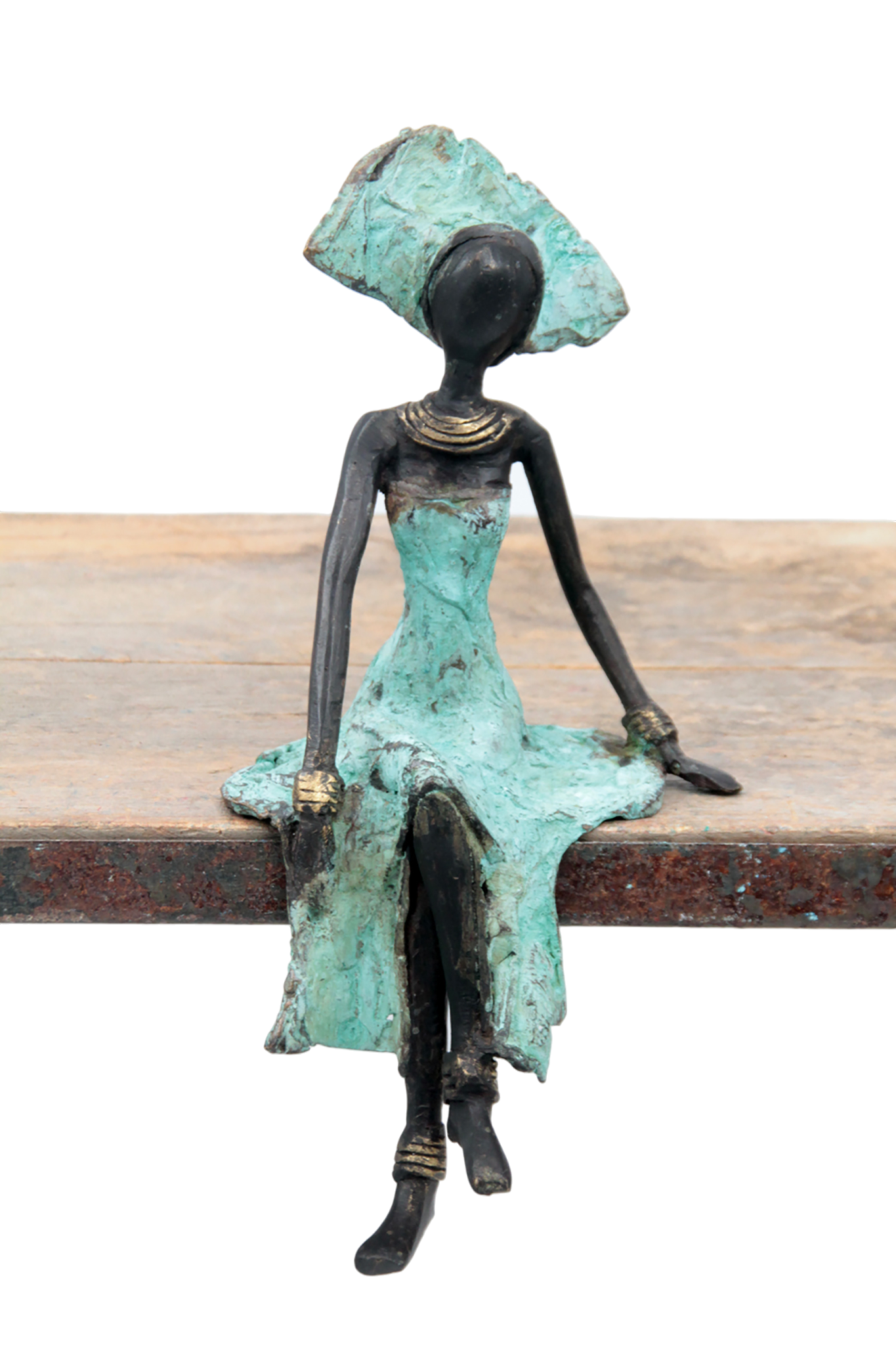 Bronze assis 20 cm turquoise n°7 