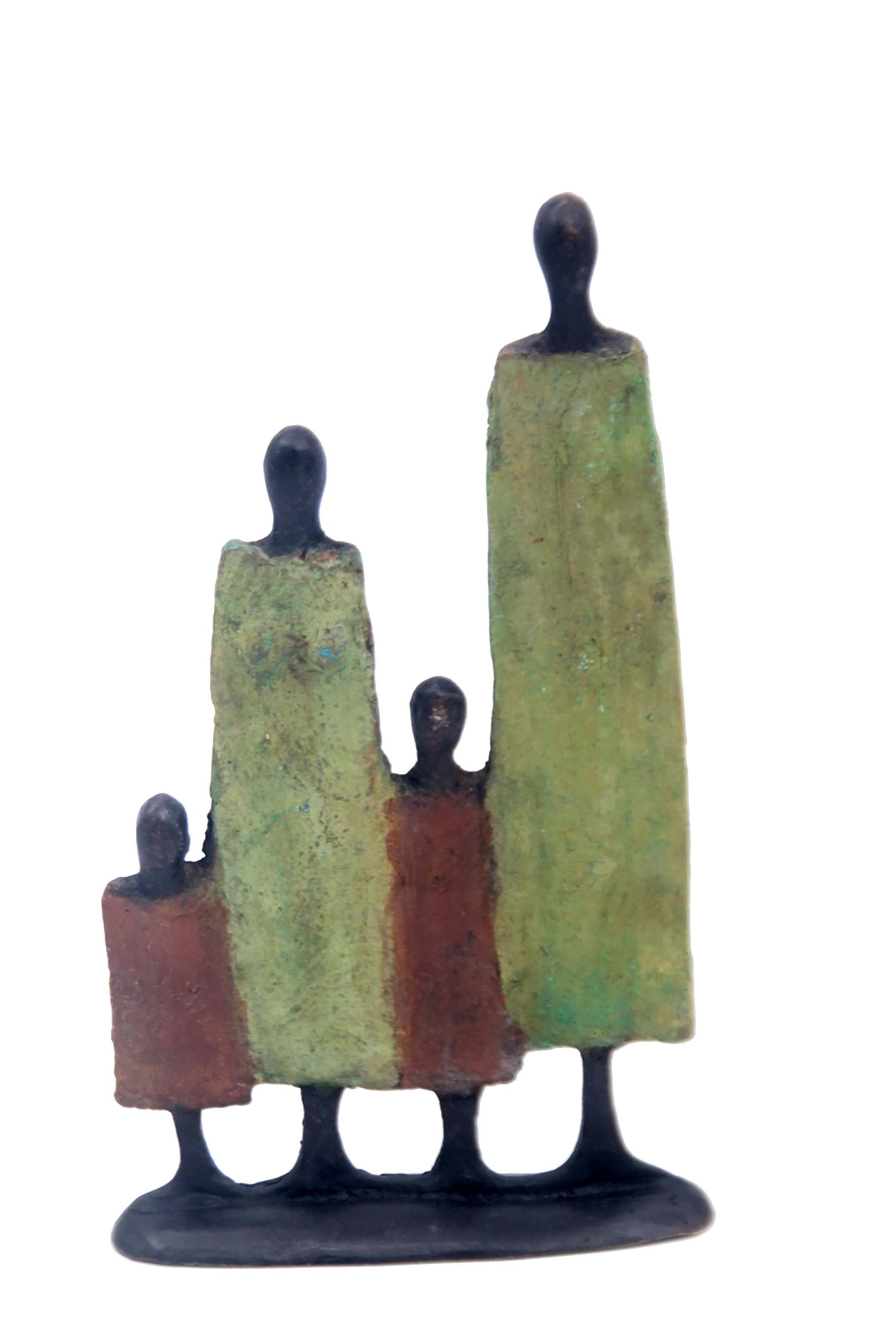 Bronze famille à 4 20 cm marron et vert n°6 Bronzes d'Afrique