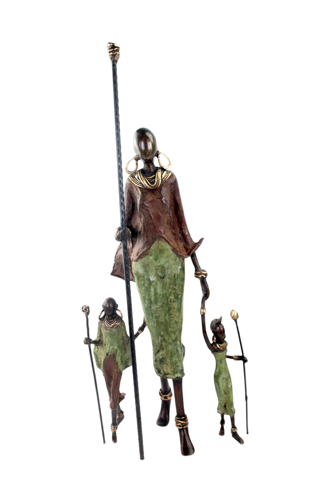 Famille Massaï 50 cm marron & verte n°1 Bronzes d'Afrique