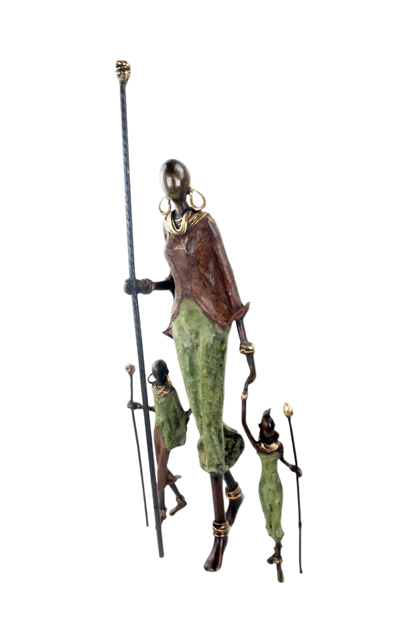 Famille Massaï 50 cm marron & verte n°1 Bronzes d'Afrique