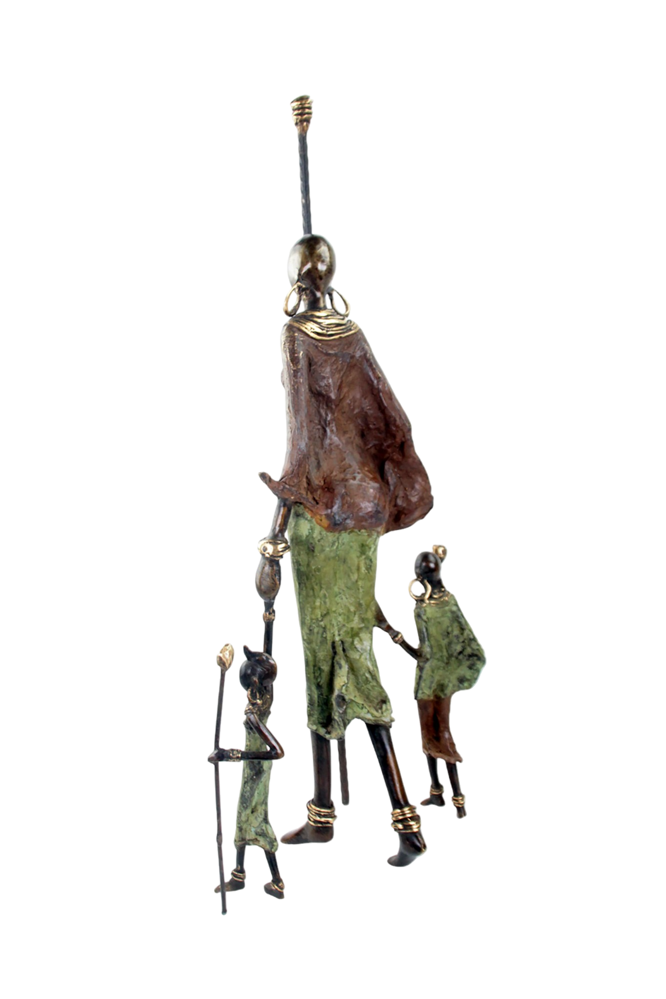 Famille Massaï 50 cm marron & verte n°1 Bronzes d'Afrique