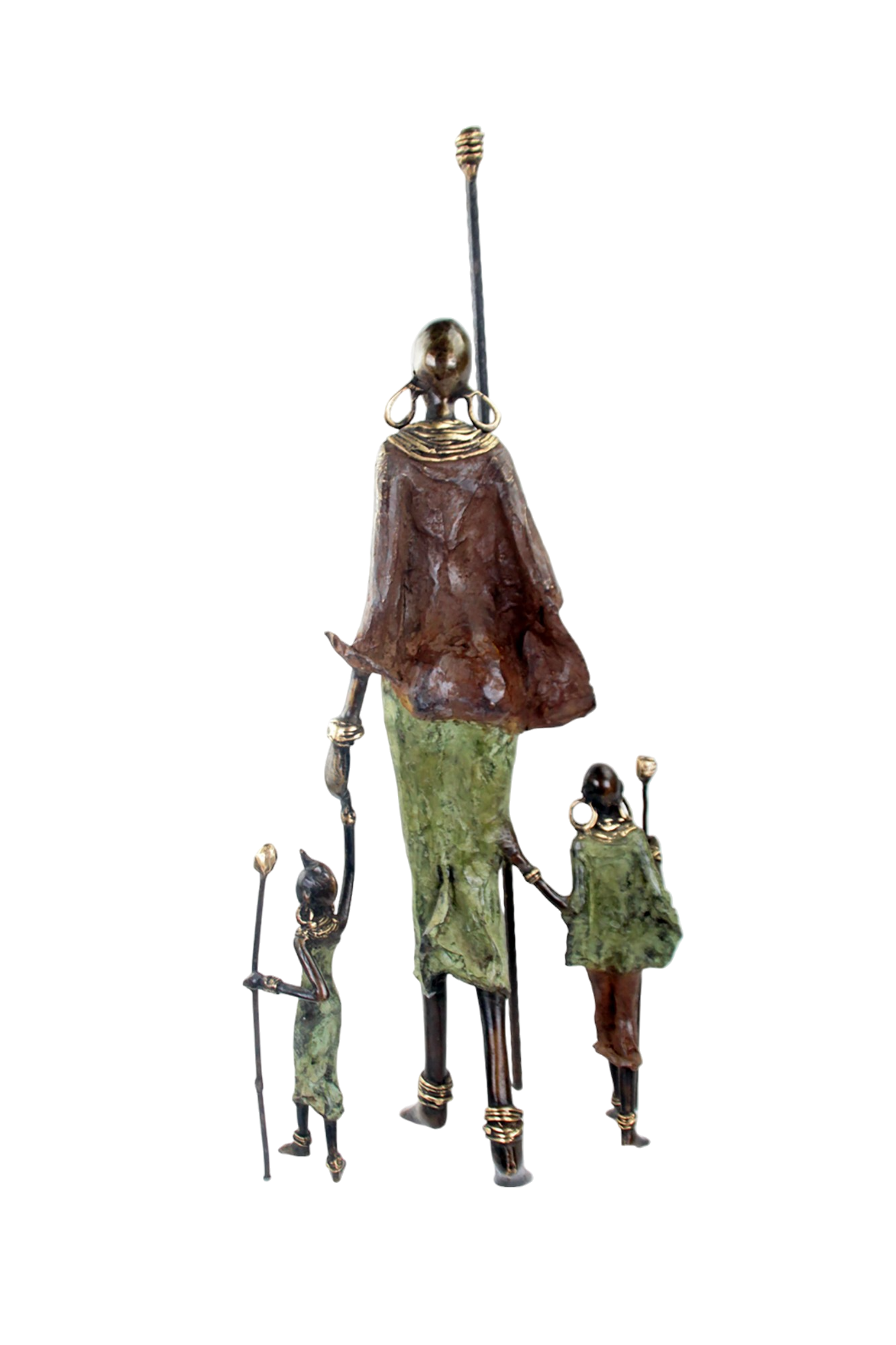 Famille Massaï 50 cm marron & verte n°1 Bronzes d'Afrique