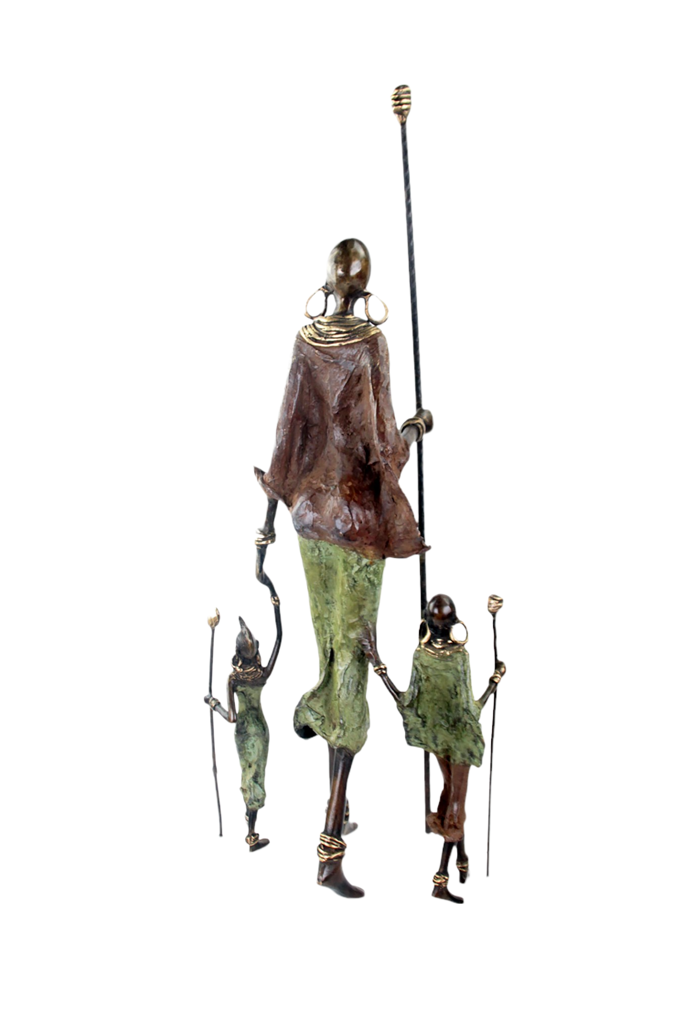Famille Massaï 50 cm marron & verte n°1 Bronzes d'Afrique