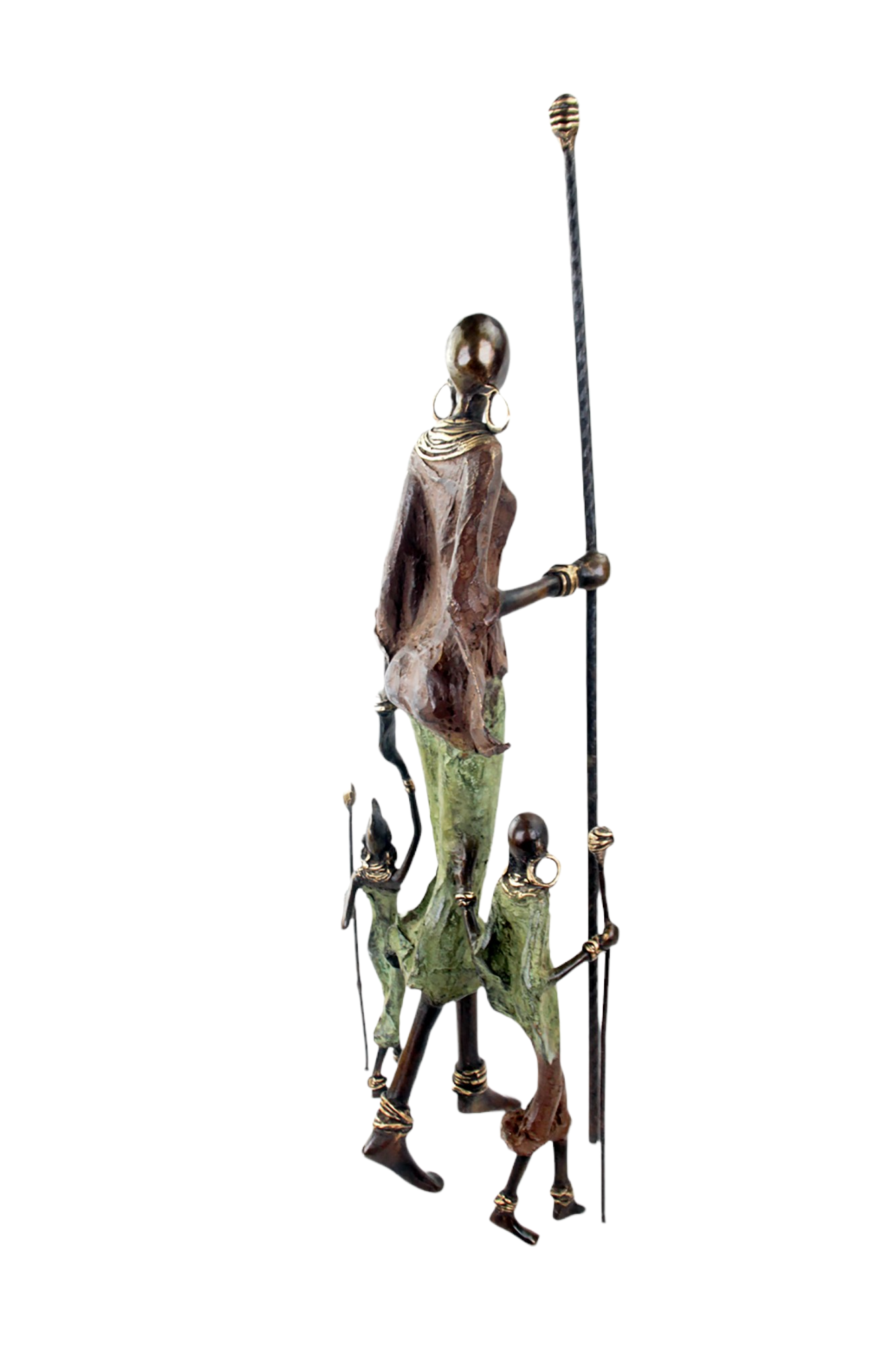 Famille Massaï 50 cm marron & verte n°1 Bronzes d'Afrique