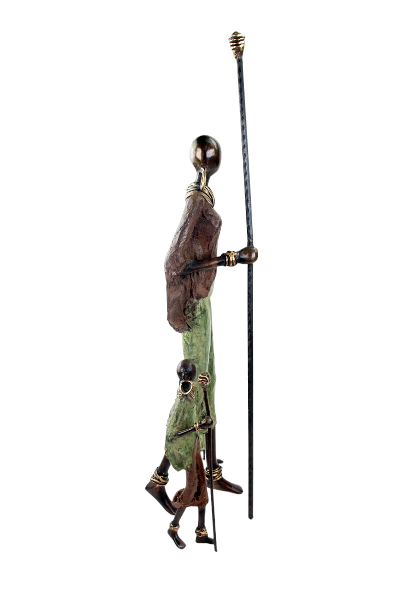Famille Massaï 50 cm marron &amp; verte n°1 Bronzes d&#39;Afrique