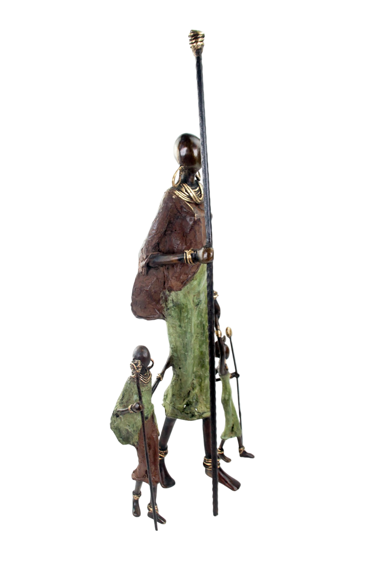 Famille Massaï 50 cm marron &amp; verte n°1 Bronzes d&#39;Afrique