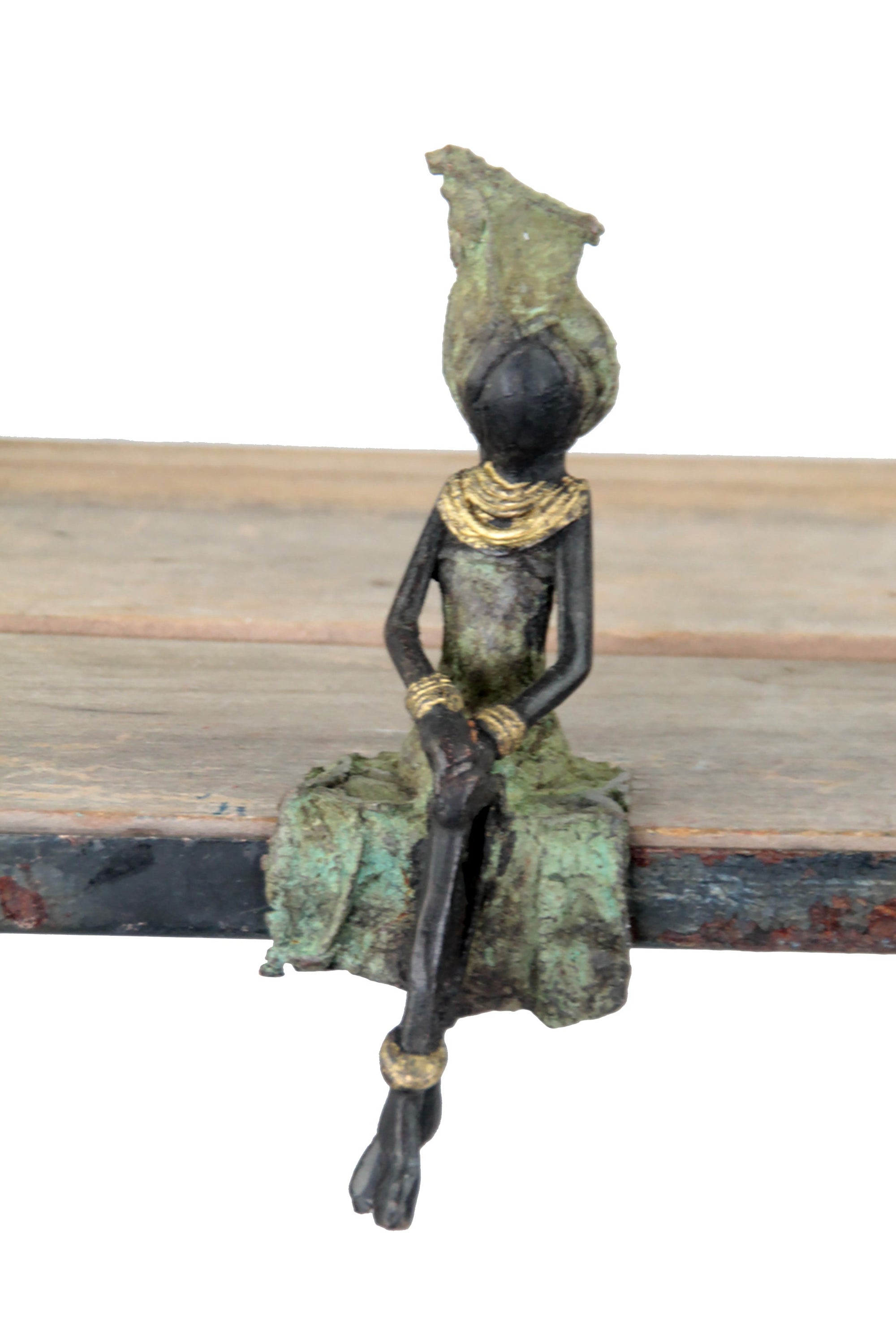 Bronze assis 15 cm vert n°7 Bronzes d&#39;Afrique