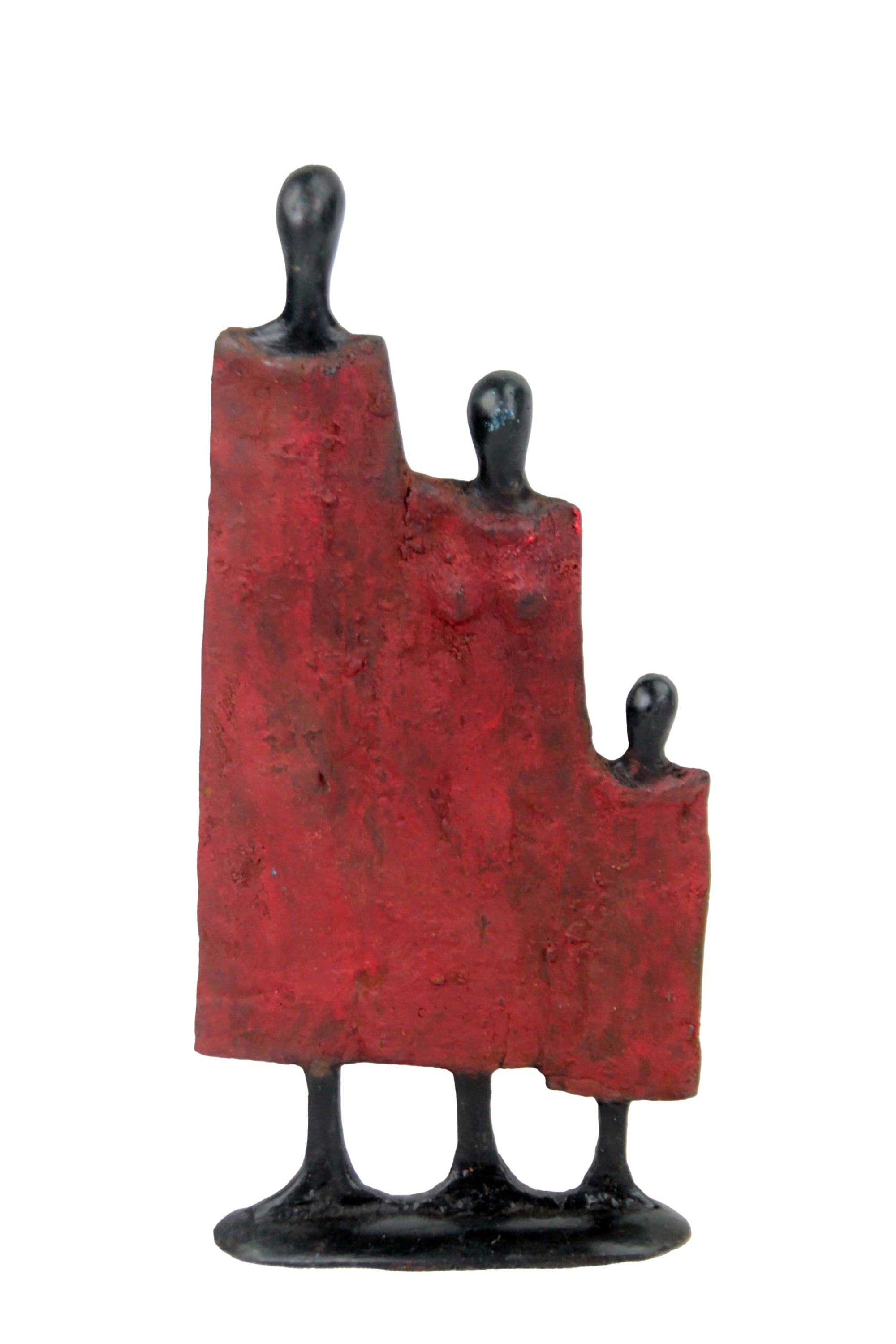 Famille 3 personnages 20 cm rouge n°2 Bronzes d'Afrique