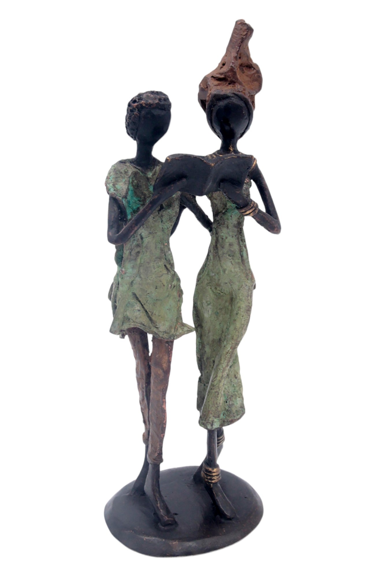 Bronze couple 25 cm marron et vert n°3 Bronzes d&#39;Afrique