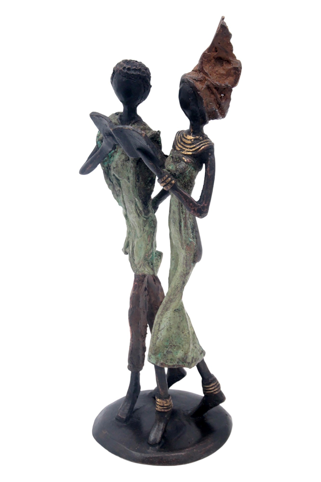 Bronze couple 25 cm marron et vert n°3 Bronzes d&#39;Afrique