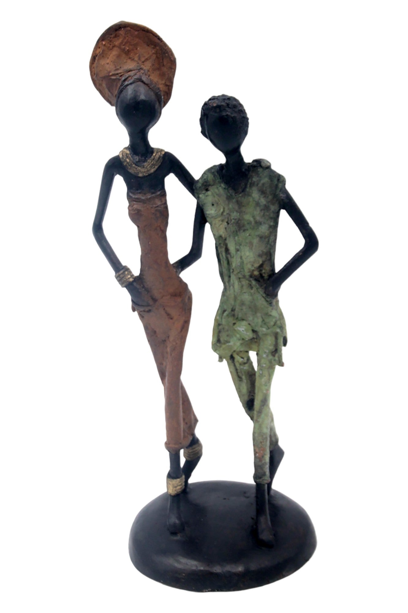 Bronze couple 25 cm marron et vert n°10 Bronzes d&#39;Afrique