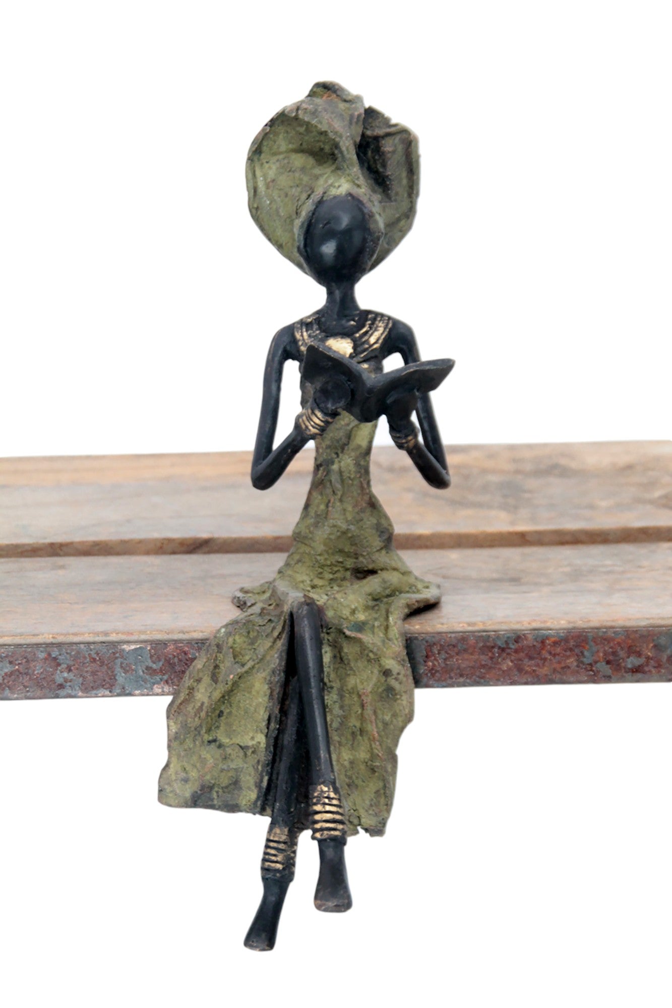 Bronze assis 25 cm vert n°19 Bronzes d&#39;Afrique