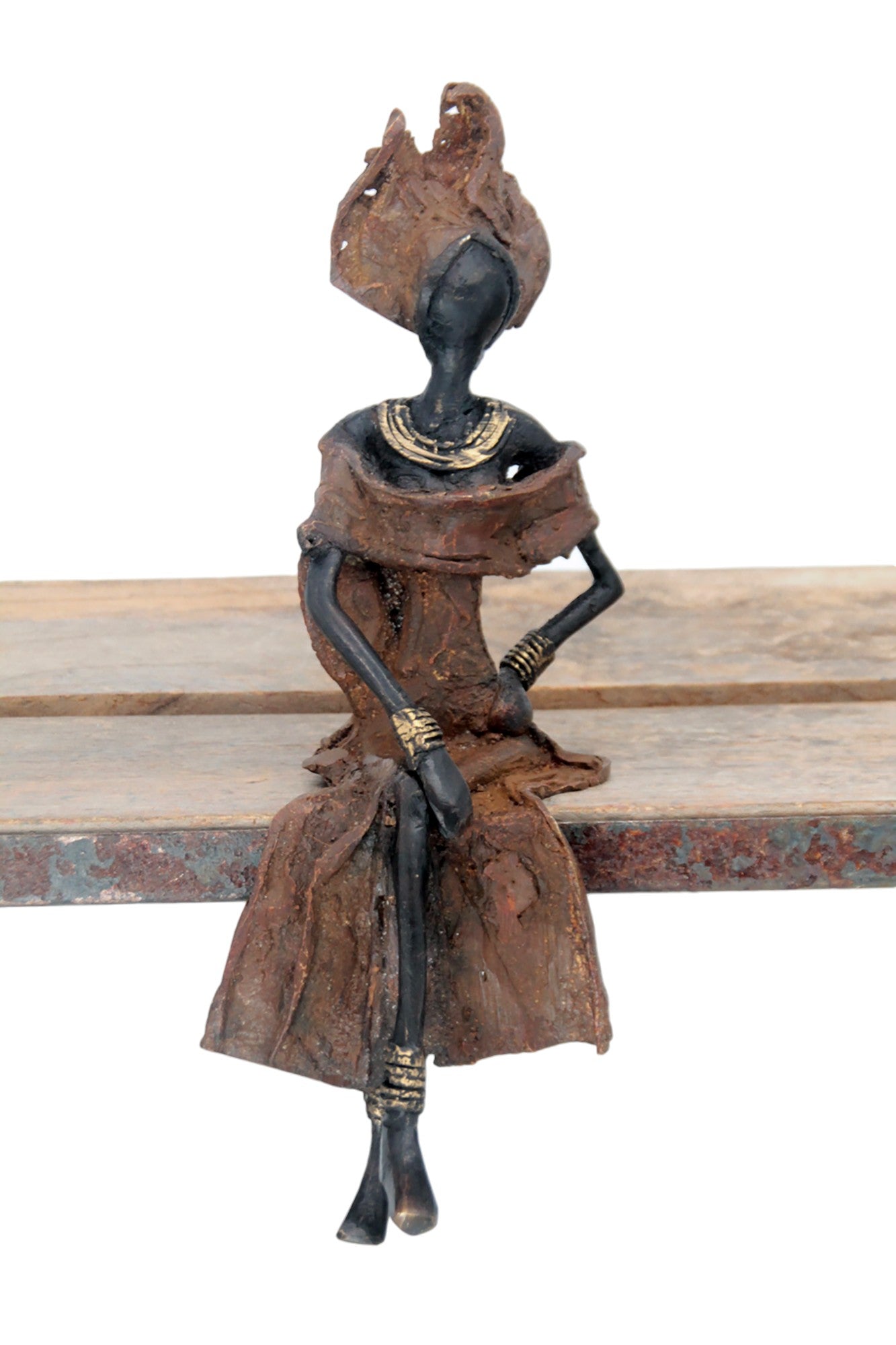 Bronze assis 25 cm marron n°22 Bronzes d&#39;Afrique