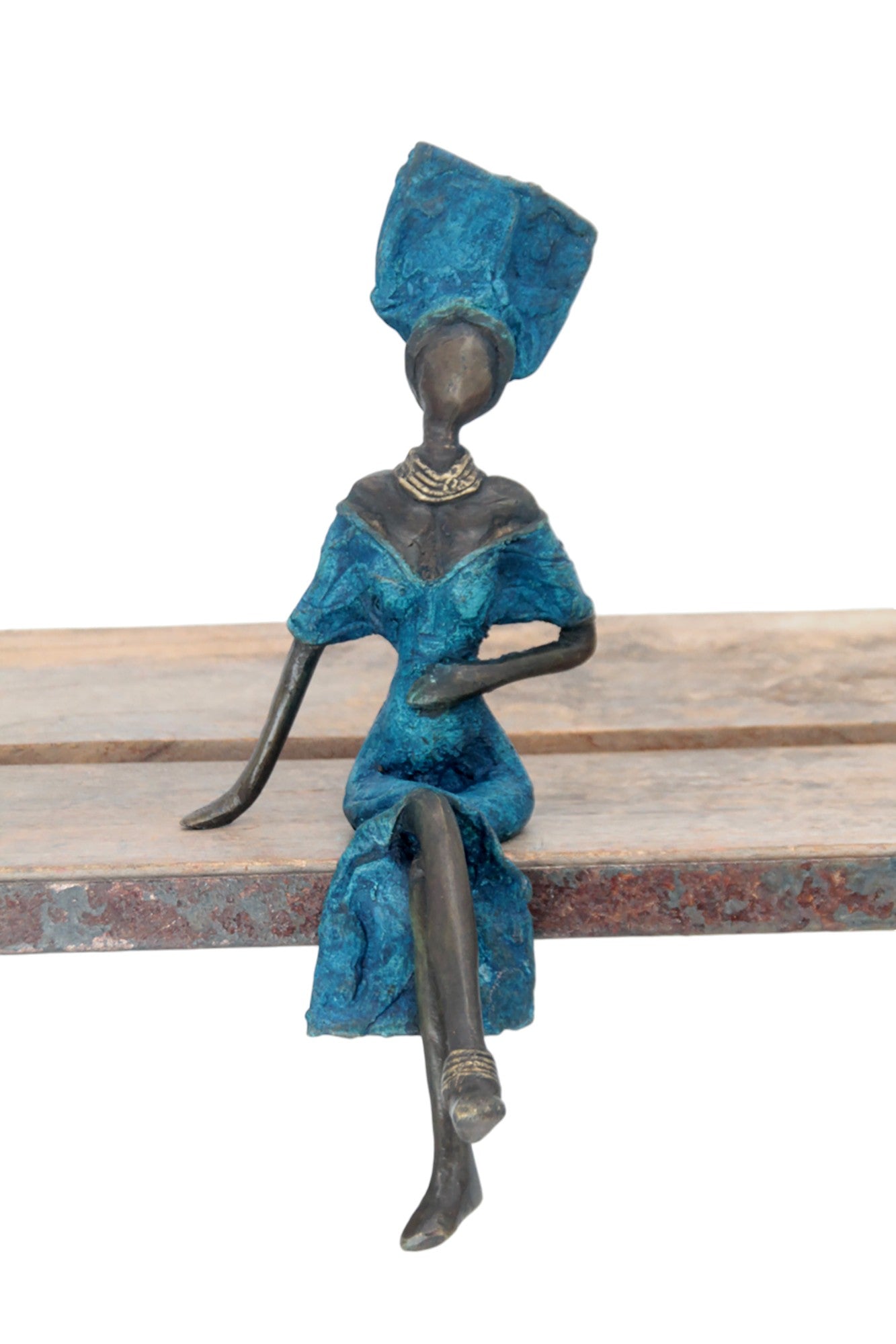 Bronze assis 25 cm bleu n°13 Bronzes d&#39;Afrique