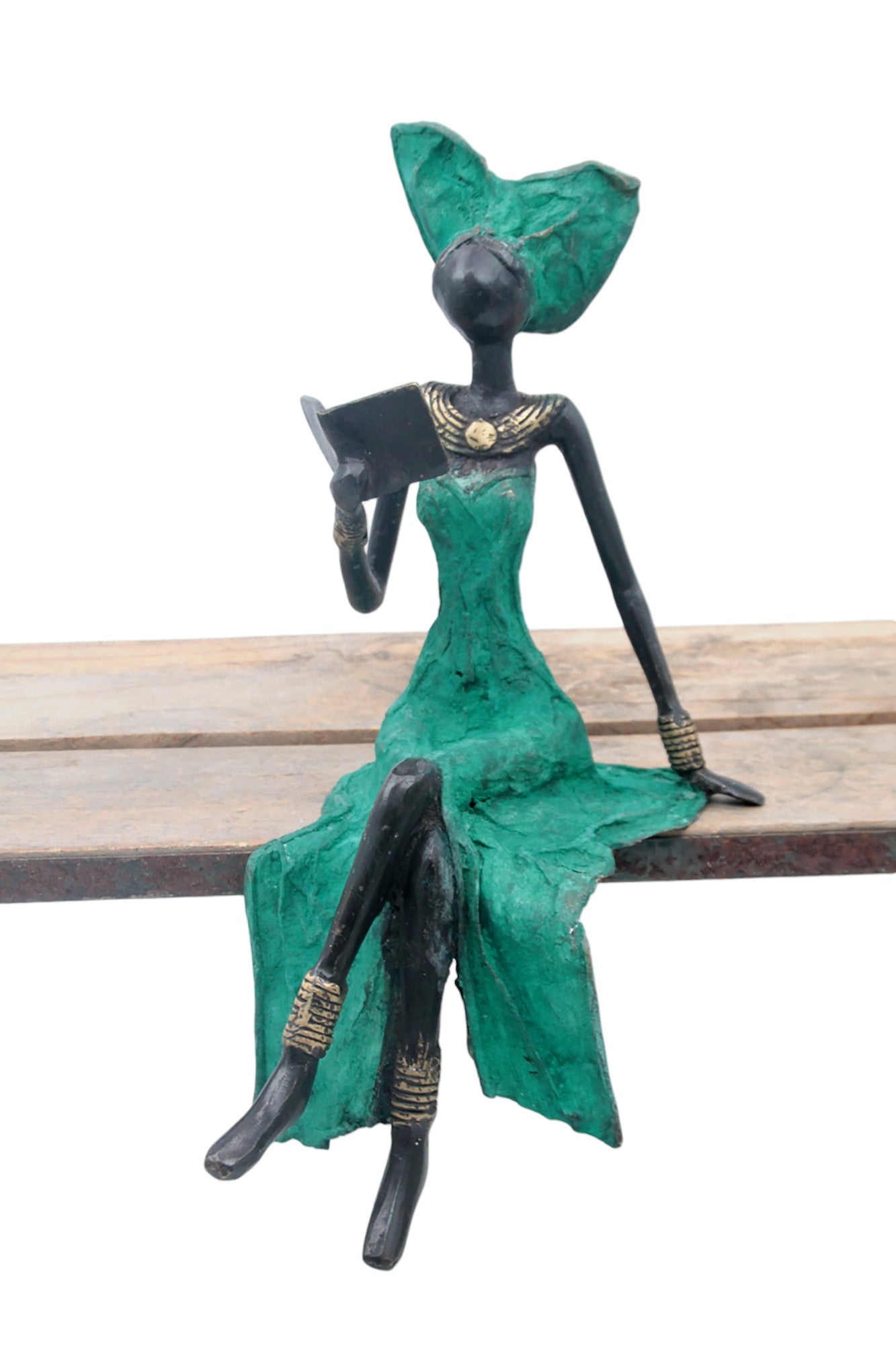Bronze assis 35 cm turquoise n°1 Bronzes d&#39;Afrique