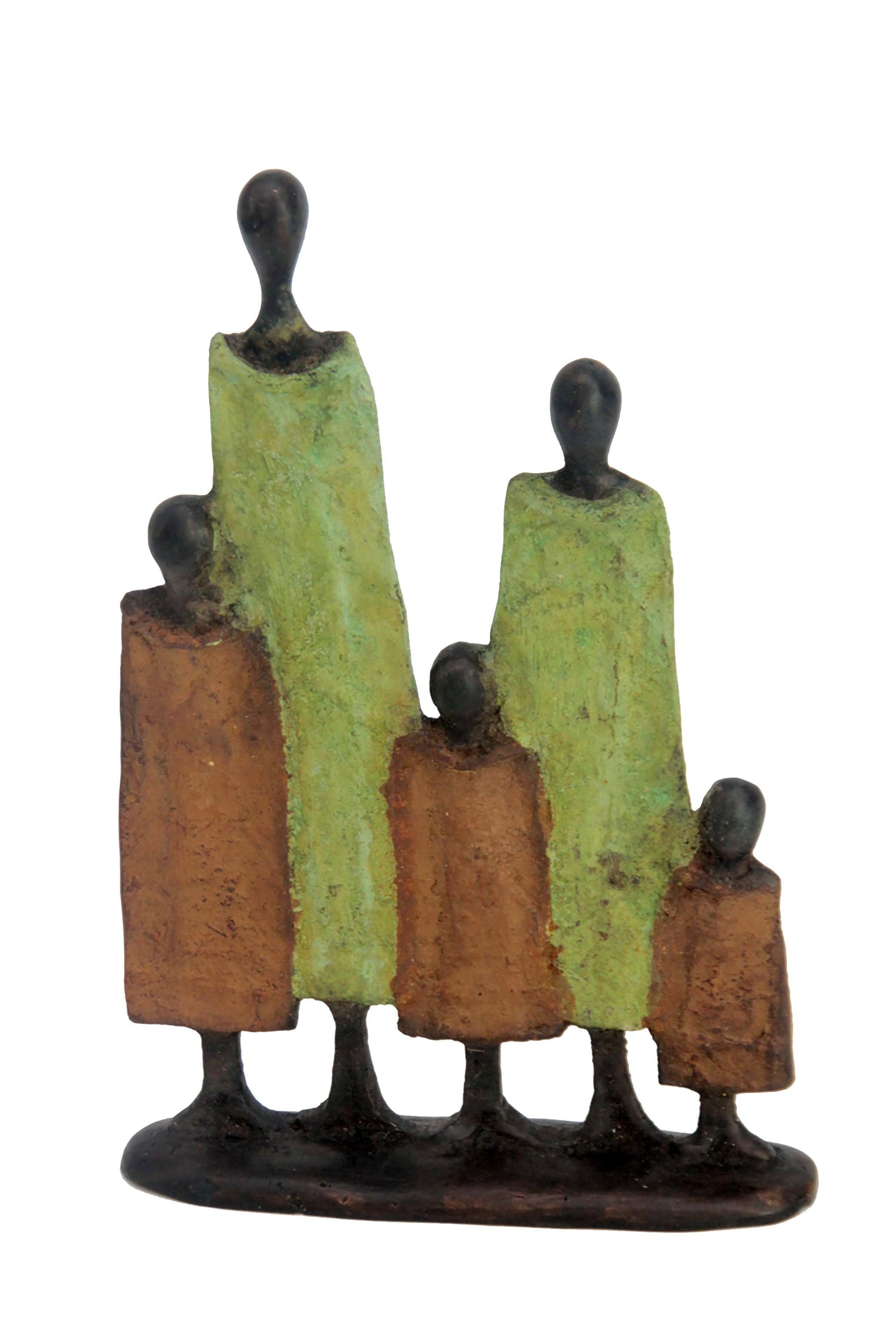 Famille 5 personnages marron &amp; vert n°2 Bronzes d&#39;Afrique