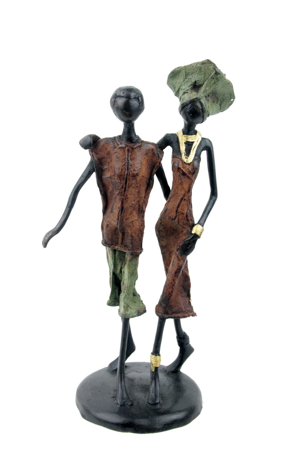 Bronze couple 25 cm marron et vert n°6 Bronzes d&#39;Afrique