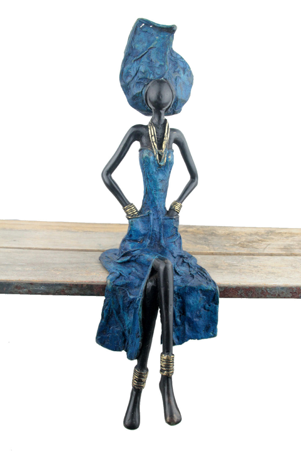 Bronze assis 40 cm bleu n°4 Bronzes d'Afrique