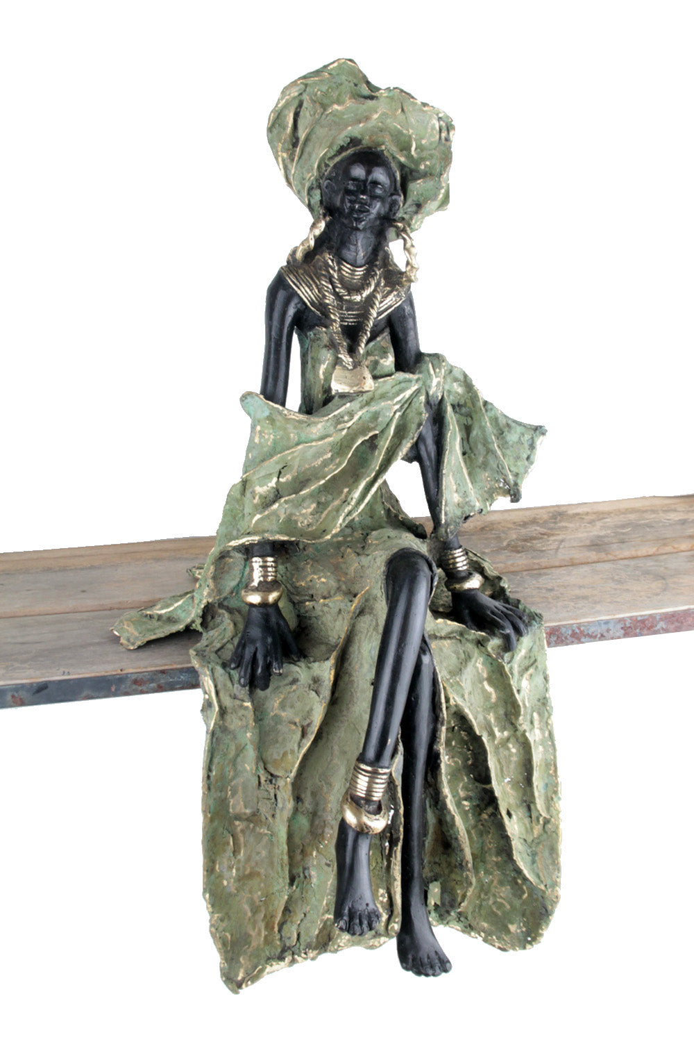 Bronze Issouf exceptionnel assis 55 cm vert n°2 Bronzes d&#39;Afrique