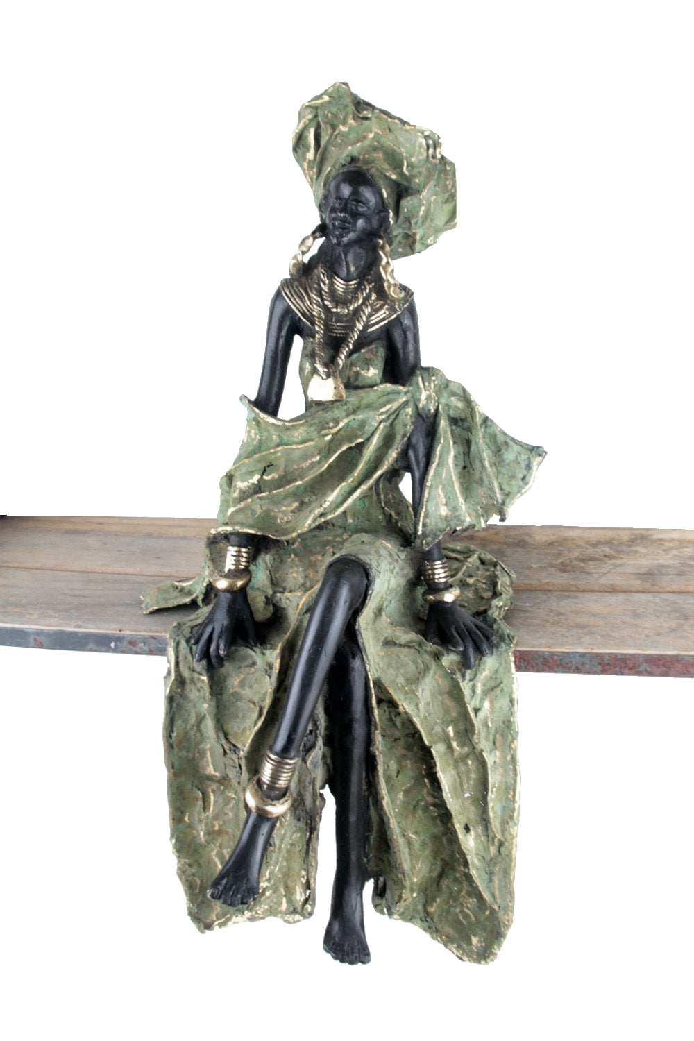 Bronze Issouf exceptionnel assis 55 cm vert n°2 Bronzes d&#39;Afrique