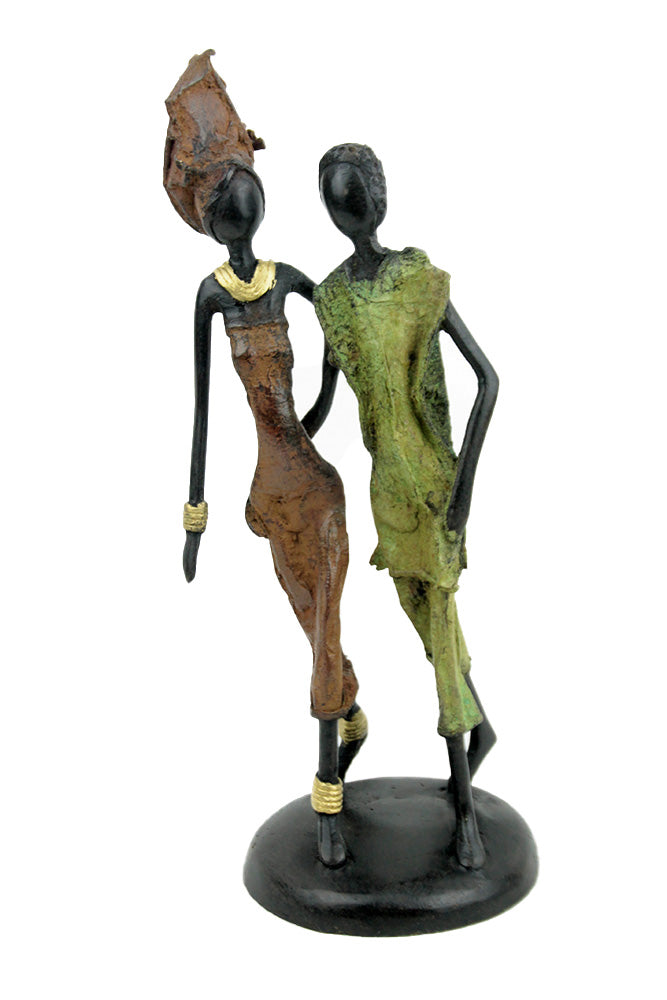Bronze couple 25 cm marron et vert n°2 Bronzes d&#39;Afrique