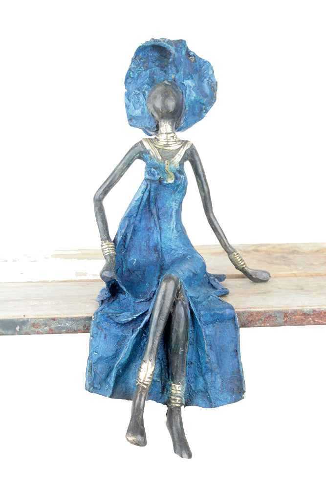 Bronze assis 35 cm bleu n°5 Bronzes d'Afrique