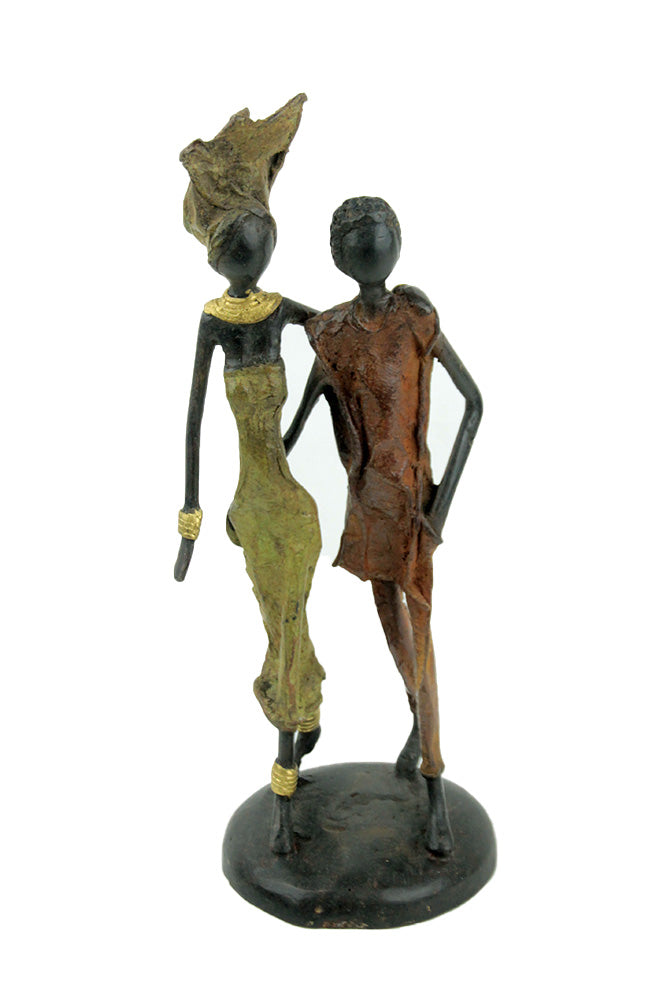 Bronze couple 25 cm marron et vert n°8 Bronzes d&#39;Afrique