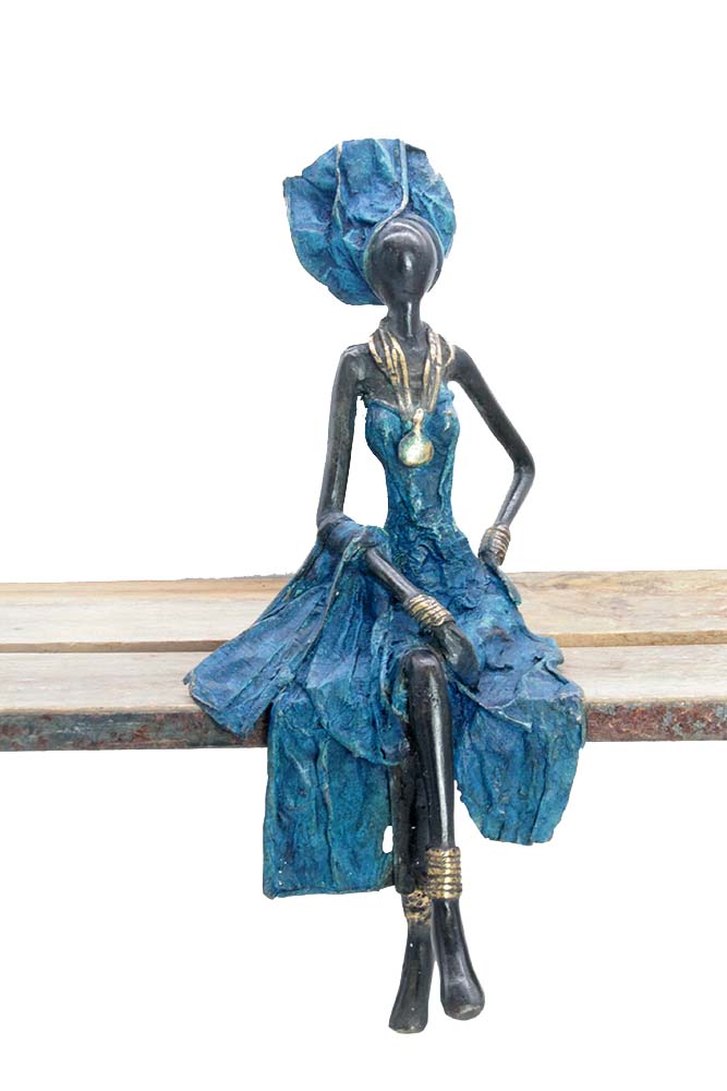 Bronze assis 35 cm bleu n°4 Bronzes d'Afrique