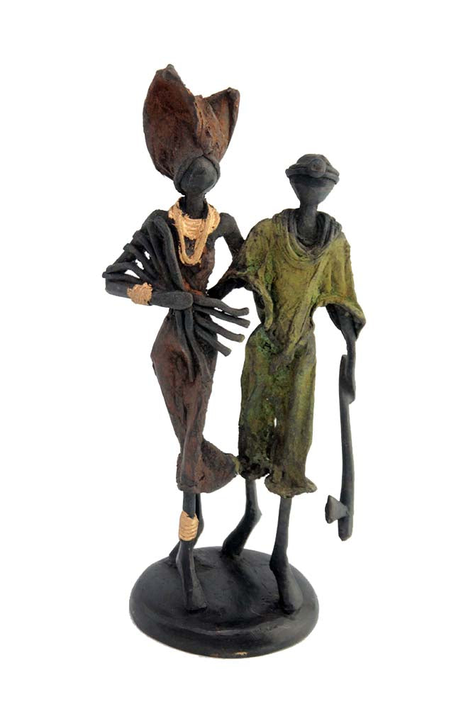 Bronze couple 20 cm marron et vert n°2 Bronzes d&#39;Afrique
